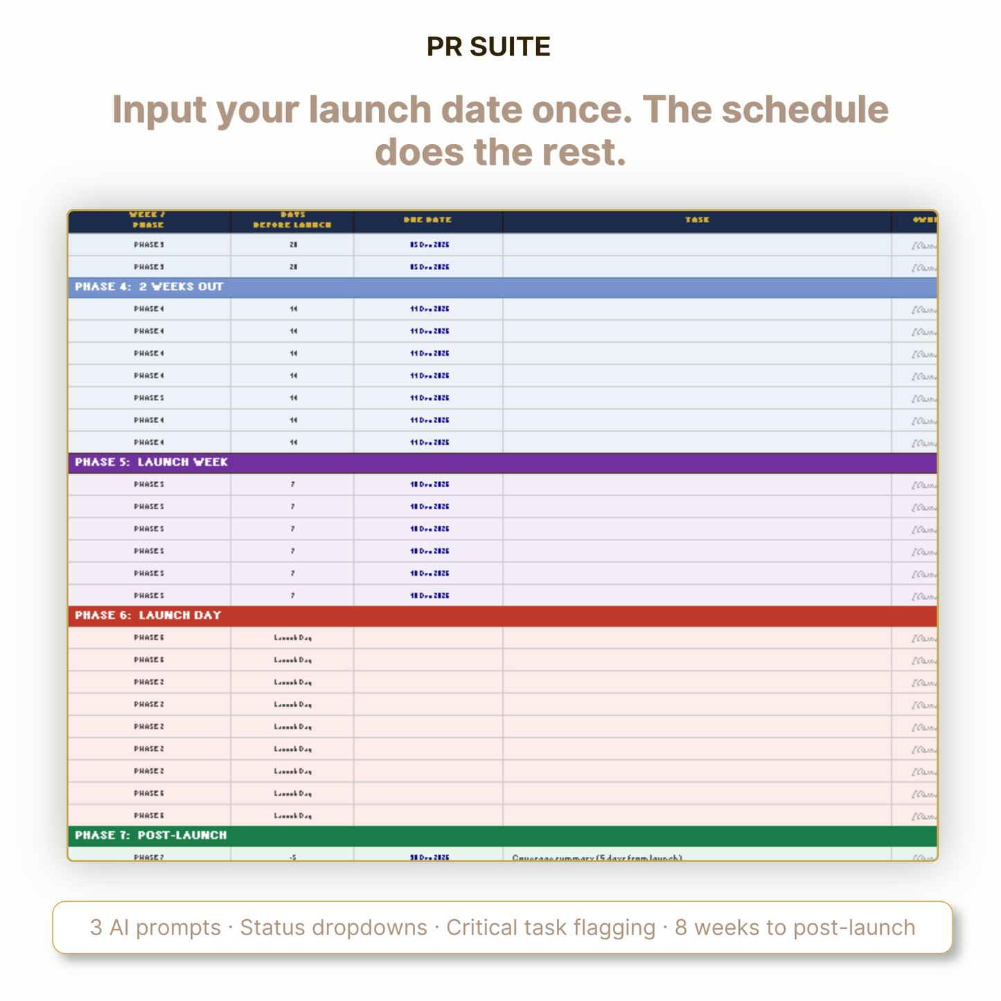 WBS Launch Workback Schedule — Key Feature