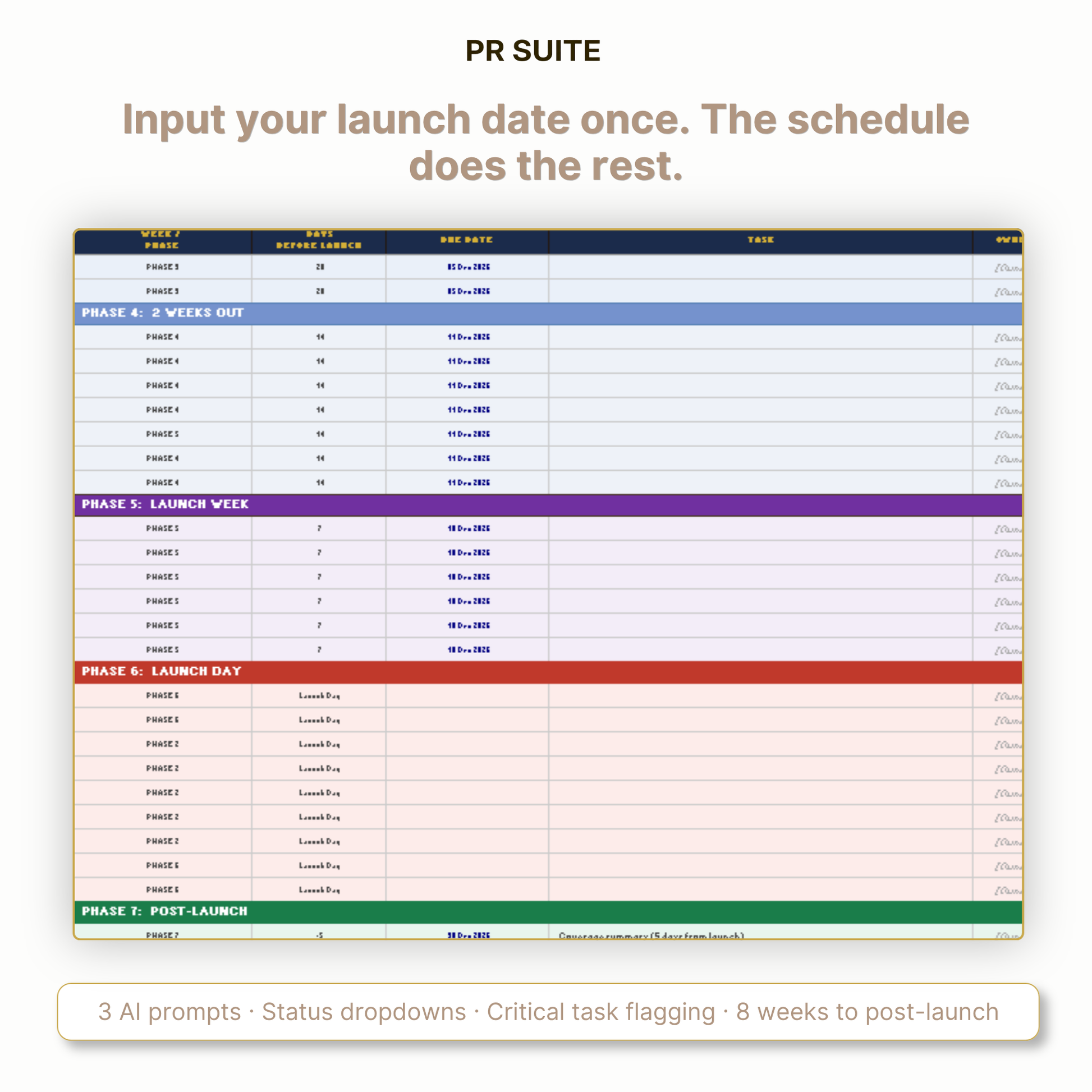 WBS Launch Workback Schedule — Key Feature